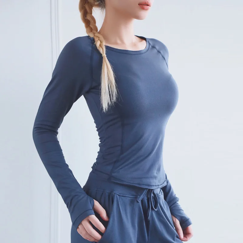 blue Женская спортивная рубашка с длинным рукавом для спортзала, йоги, безрукавка, сухая посадка, спортивная одежда для занятий спортом, эластичный Топ для тренировок, фитнеса, NCLAGEN - Цвет: blue