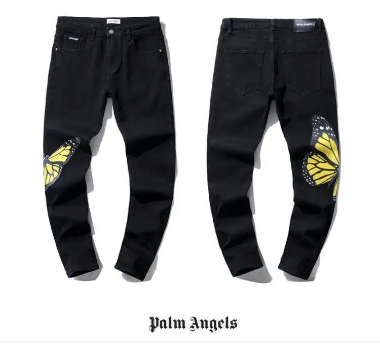 

Хит продаж 2021аутентичные длинные джинсы в стиле пальмовых ангелов и букв бабочек для мужчин и женщин повседневные Модные парные Джинсы под...