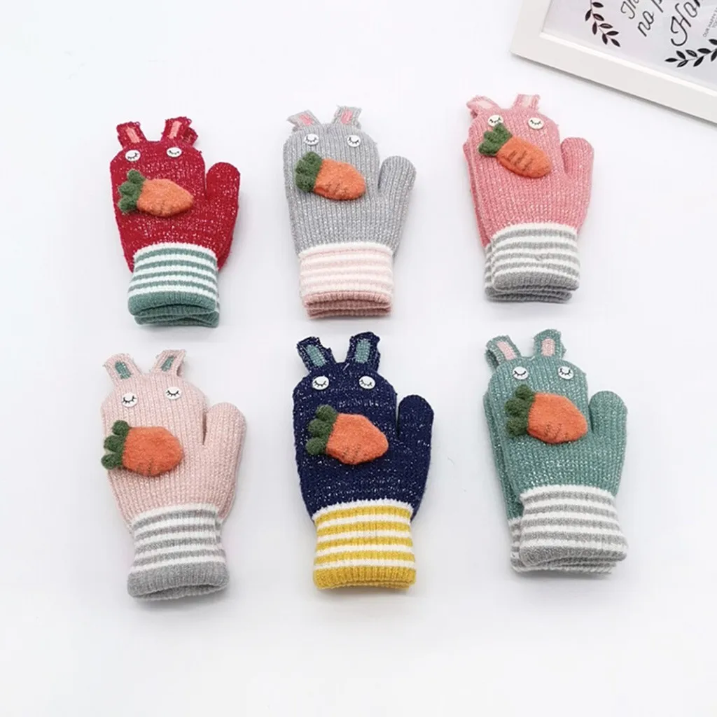 Детские зимние милые теплые варежки с мультяшным принтом ворсинок для девочек и