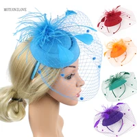womens vintage feather fascinator hats 20s 50s hat pillbox hat cocktail tea party headwear with veil headband clip wedding hats