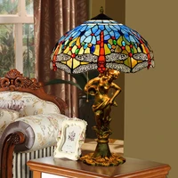 northern europe creative retro mediterranean blue dragonfly beauty table lamp tiffany style living room bedroom bedside lamp