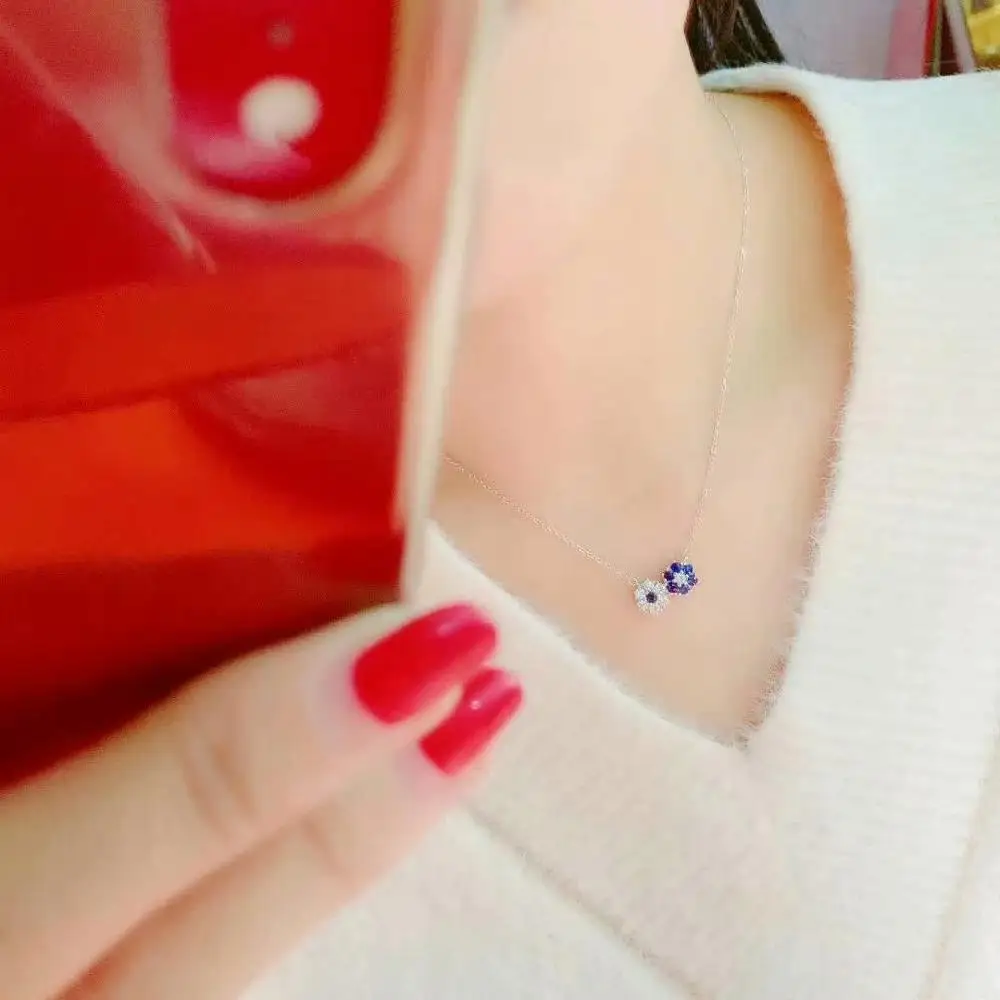 

shilovem 925 silver sterling real Natural sapphire PENDANTS fine Jewelry trendy necklace plant gift new 2.5mm dz2.52.5828agl