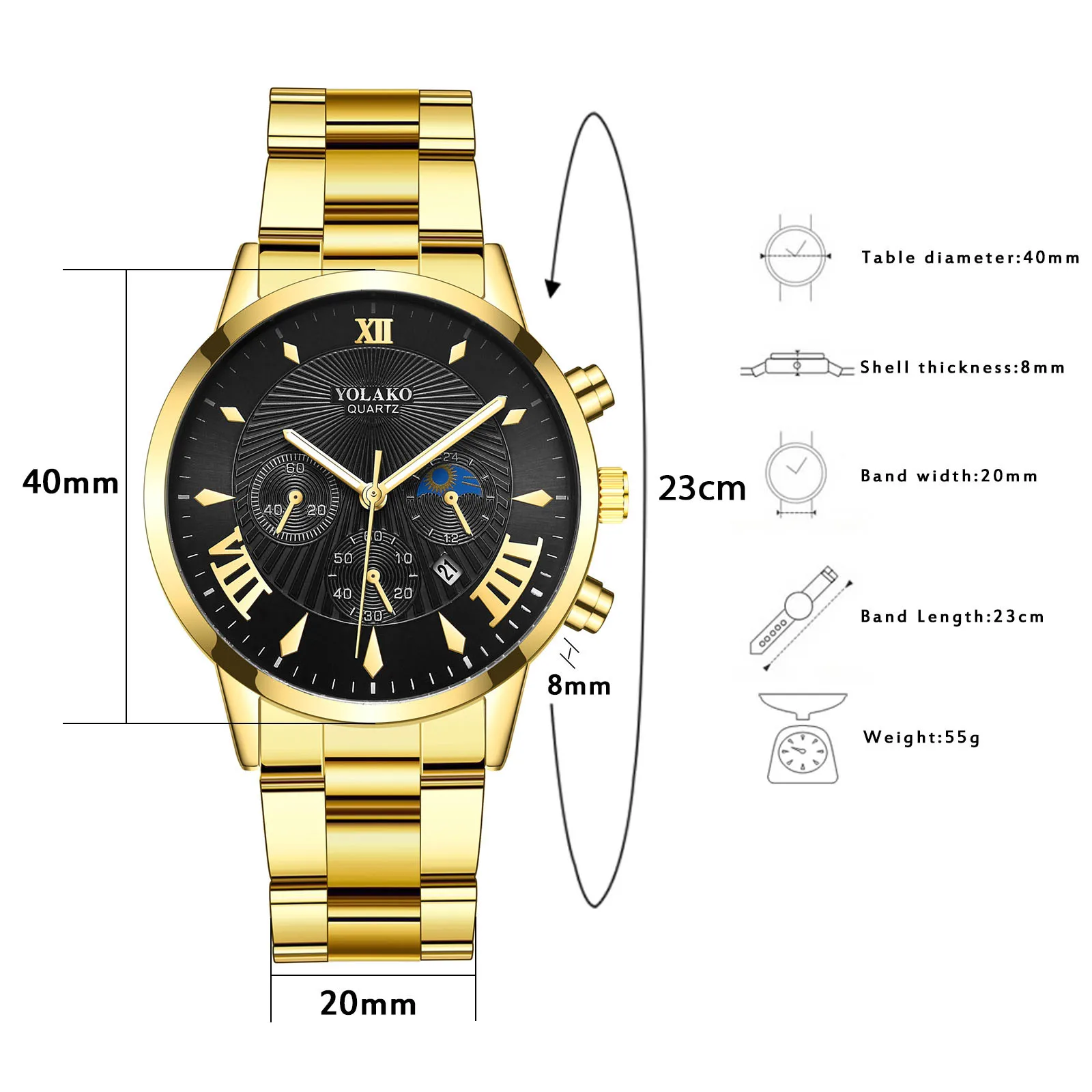 

YOLAKO Men's Casual Fashion Quartz Stainless Steel Strap Watch Analog Watch mens wrist watch stainless steel herren uhr F5