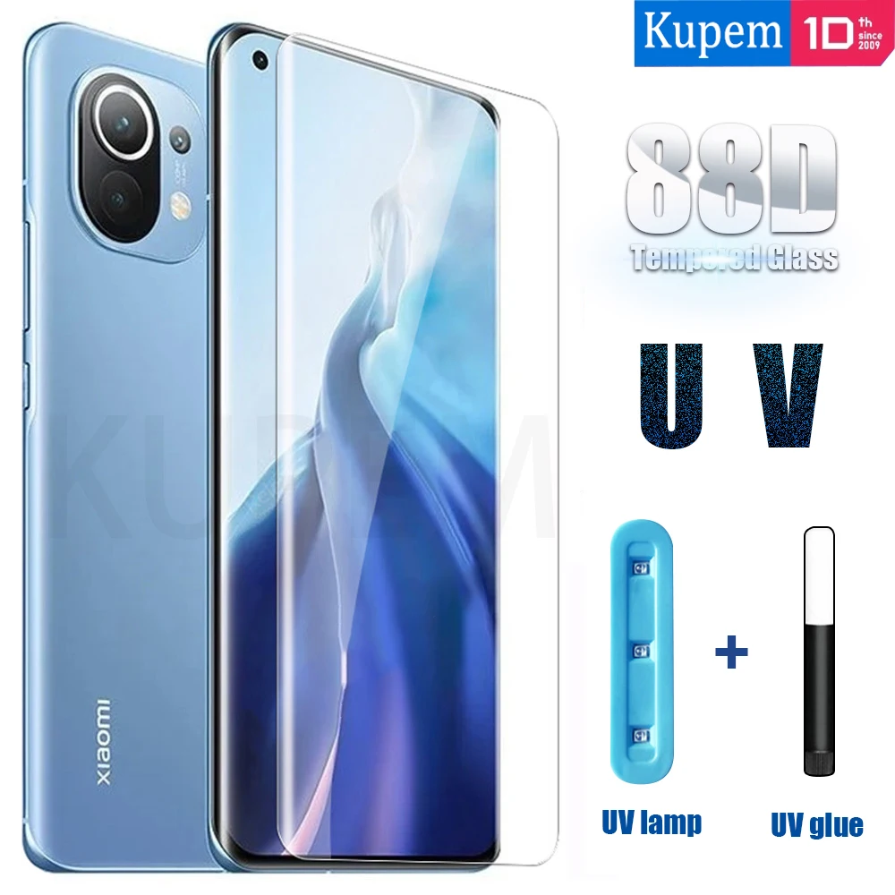 

UV Liquid Glue Full Cover Tempered Glass For Xiaomi Mi 11 Ultra Pro Lite Screen Protector For XiaoMi Mi Note 10 No Round Hole