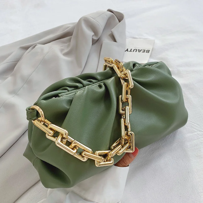 

2021 Day Clutch Thick Gold Chains Dumpling Clip Purse Bag Women Cloud Underarm Shoulder Bag Pleated Baguette Pouch Totes Handbag