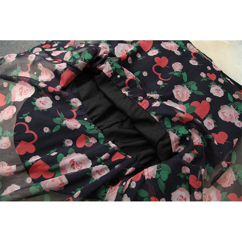 

2020 Summer Set for Women Fashion Designer Runway Suit Elegant Bow Collar Floral Print Chiffon Blouse and Skirt Matching Sets