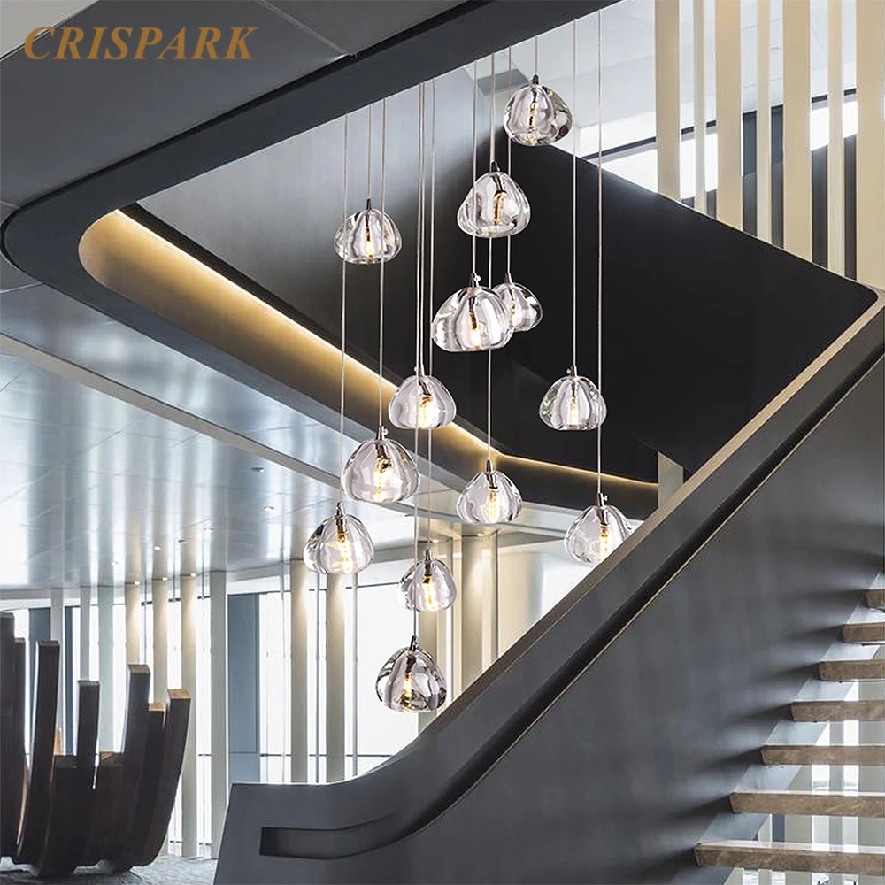 

Postmodern Spiral Stairs Pendant Light LED G4 Nordic Clear Crystal Suspension Hanging Lamp Art Deco Dining Table Bedside Kitchen