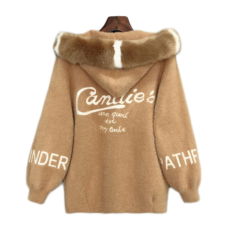 Imitation mink Fur coat Women short jackets with fur fur collar hooded jacket Autumn jacket famale Letter print Outwear 292