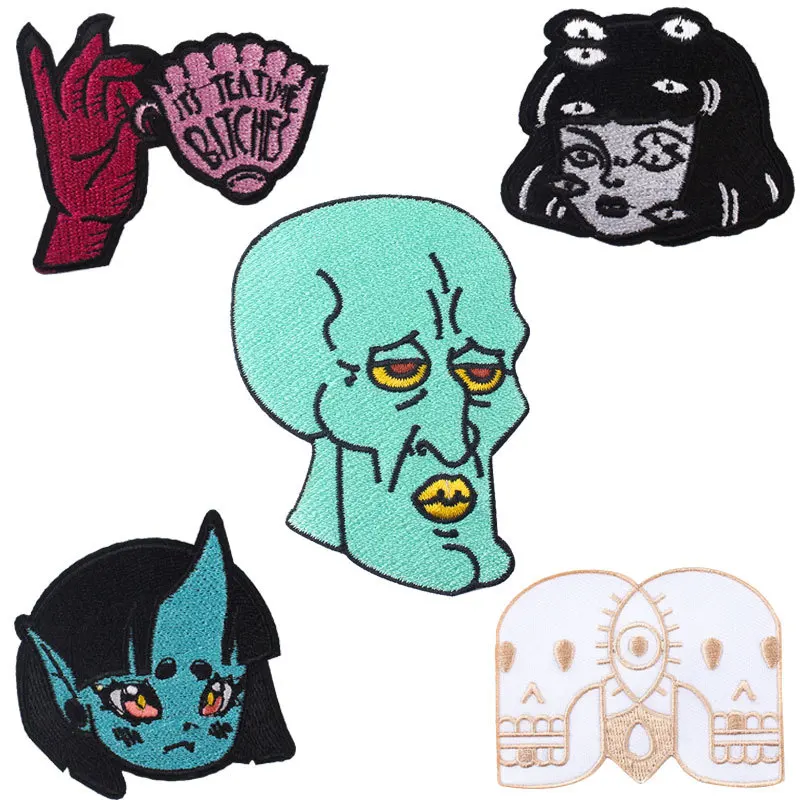 

30pcs/lot Embroidery Patch Punk Skull Horror Strange Things Girl Lie Letter Clothing Decoration Sewing Accessory Iron Applique