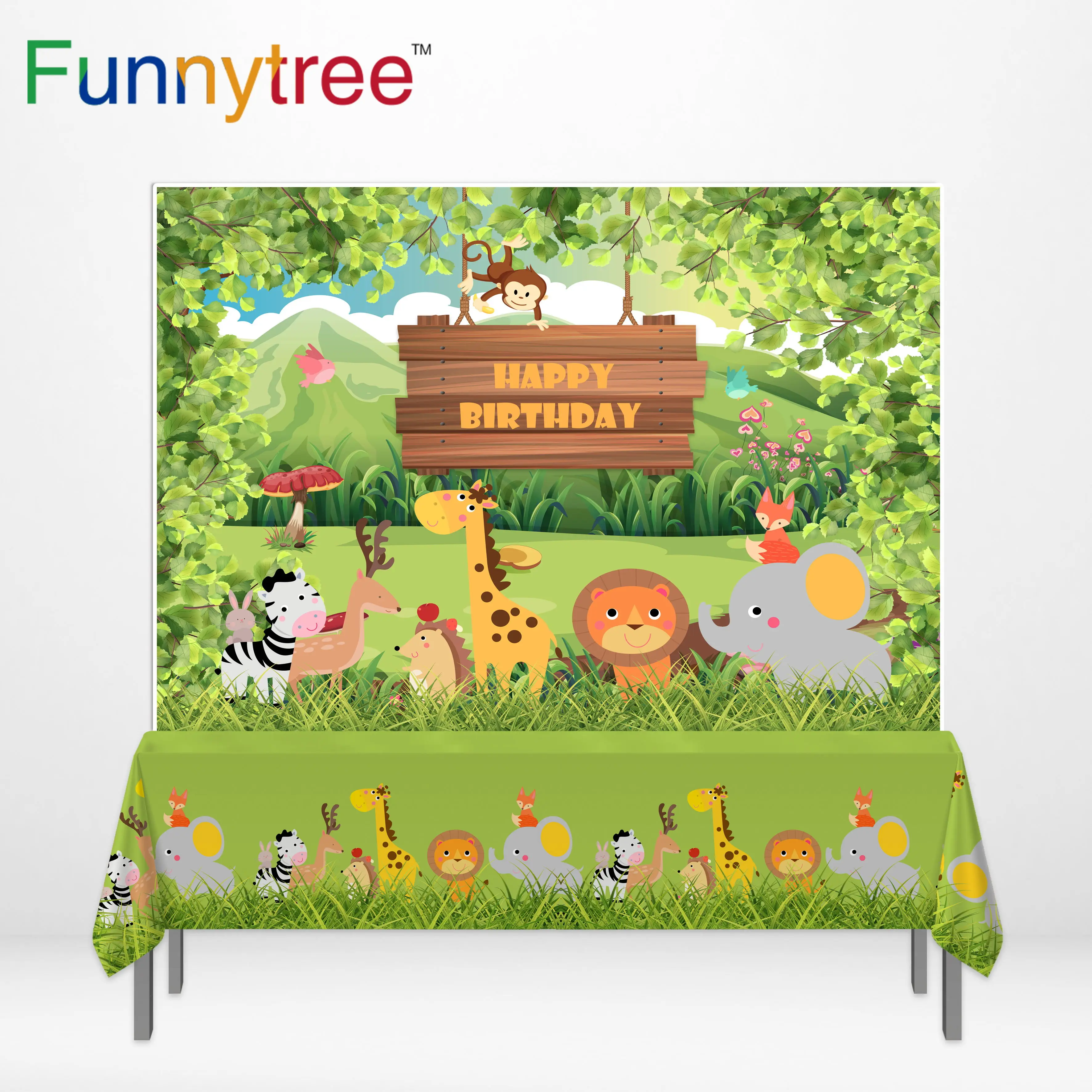 Funnytree баннер вечерние Фотофон для фотосъемки душ сафари джунгли мультфильм Животные день рождения рамка фон скатерть Фотофон