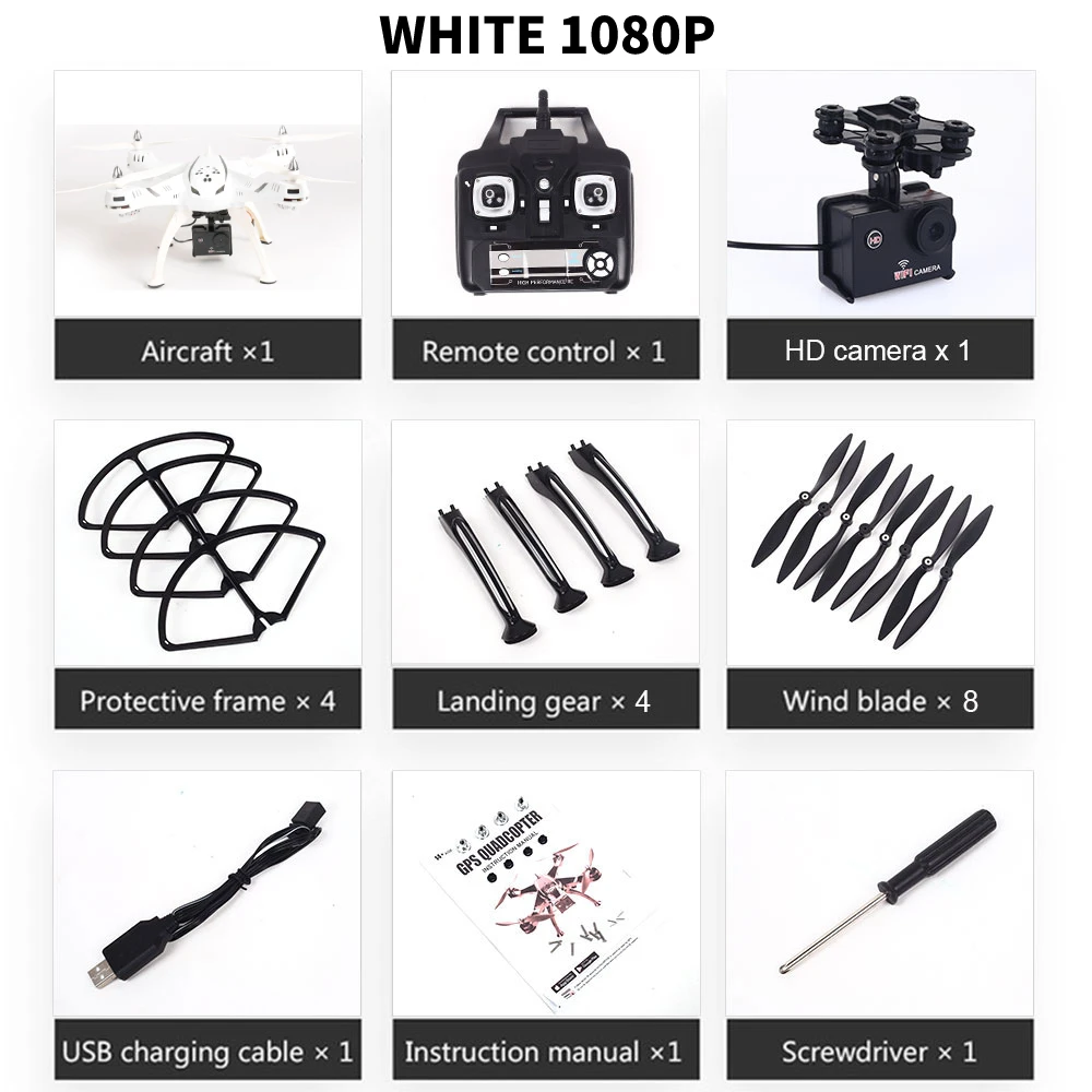 white 1080p X9 профессиональная широкоугольная камера Дрон 1080p HD gps WiFi FPV щетка Пропеллер для мотора длинная батарея воздушный Дрон на ру Квадрокоптер - Цвет: white 1080p