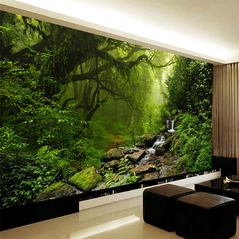 

Custom Any Size Mural Wallpaper 3D Green Virgin Forest Nature Landscape Wall Painting Living Room Decor Self-Adhesive Stickers