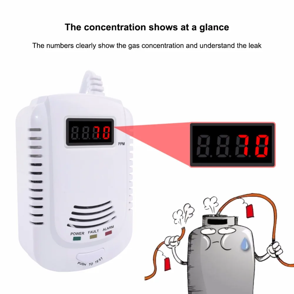 

GAS DETECTOR Voice Warning Kitchen Alarm Kit Independent EU Plug in Combustible Natural LCD Display GAS LEAK SENSOR Alarm