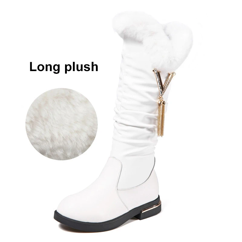 

New girls' boots for autumn and winter large children's cashmere boots genuine leather children's snow boots rabbit fur boots