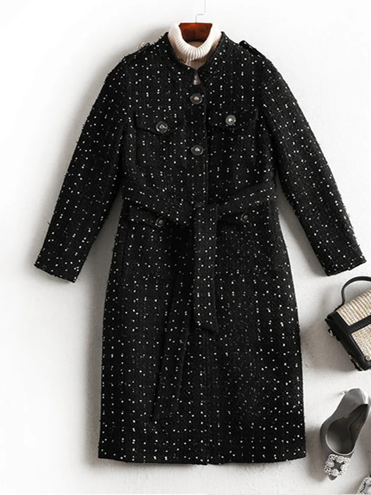 

Winter Woolen Women's Clothing Plus Fertilizer Plus Mid-Length Fat Sister Snowflake Dot Coat Free Shipping In Stock