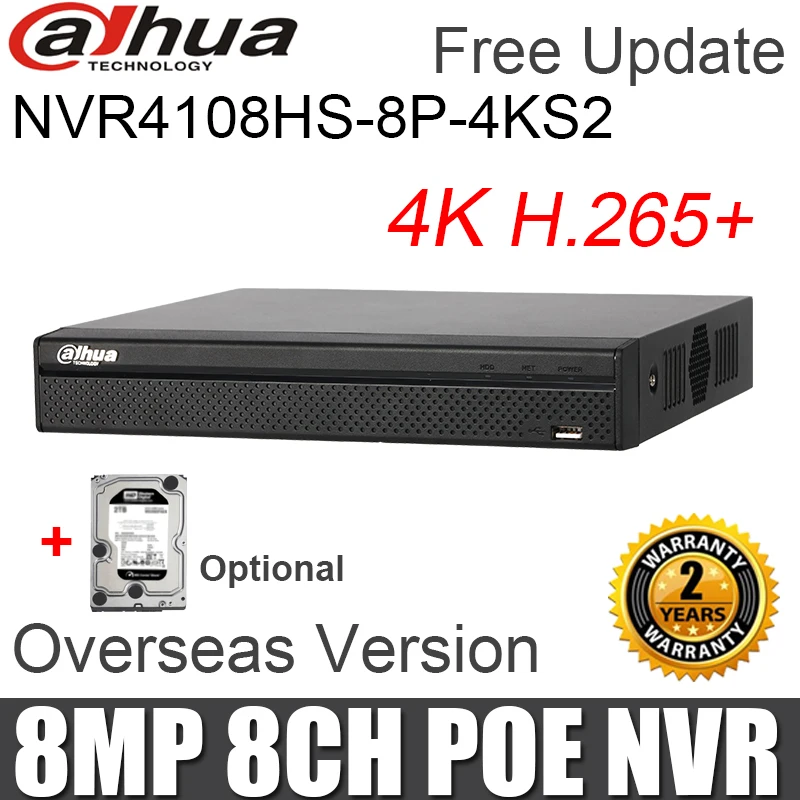 8 канальный компактный сетевой видеорегистратор DAHUA NVR4108HS 8P 4KS2 NVR 1U 8PoE 4K и H.265 Lite