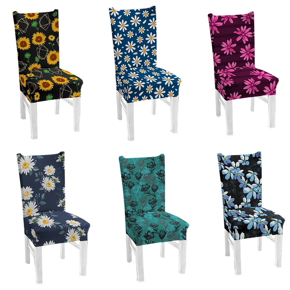 Чехлы на стулья с рисунком маленьких маргариток эластичные съемные и моющиеся