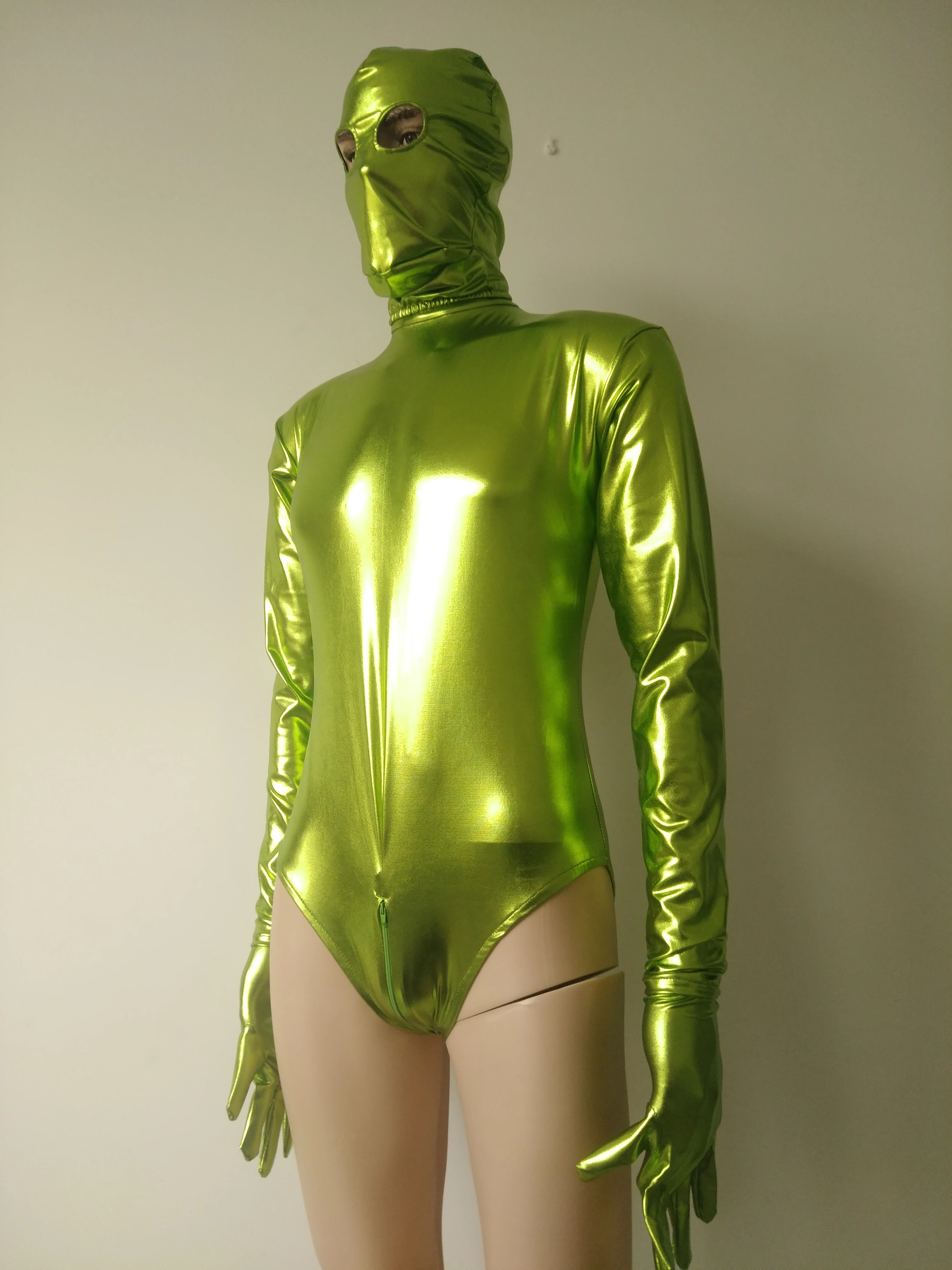 Мужское сексуальное блестящее трико костюм металлик для косплея половина боди