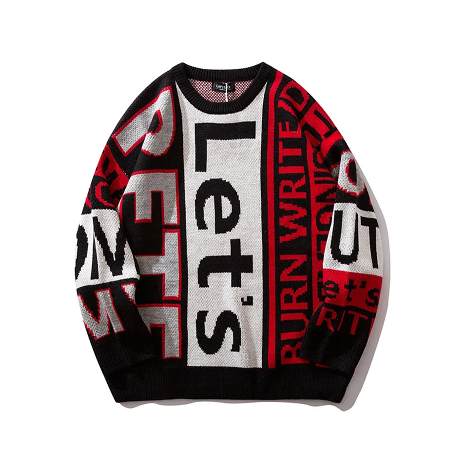 2XL большой размер принт с английскими буквами круглый вырез свитер мужской
