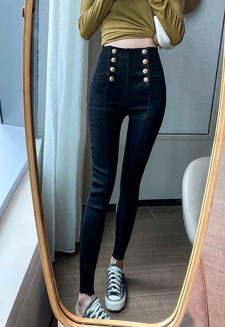 

Jeans For Women High Waist Elastic Stretch Jeans Female Washed Slim Chic Buttons Denim Skinny Pencil Pants Autumn Winter