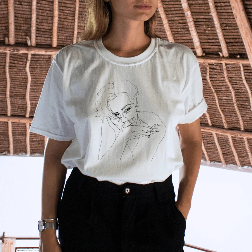 GAAJ &quotлиния портретный рисунок&quot Футболка женская одежда Свободная Женская