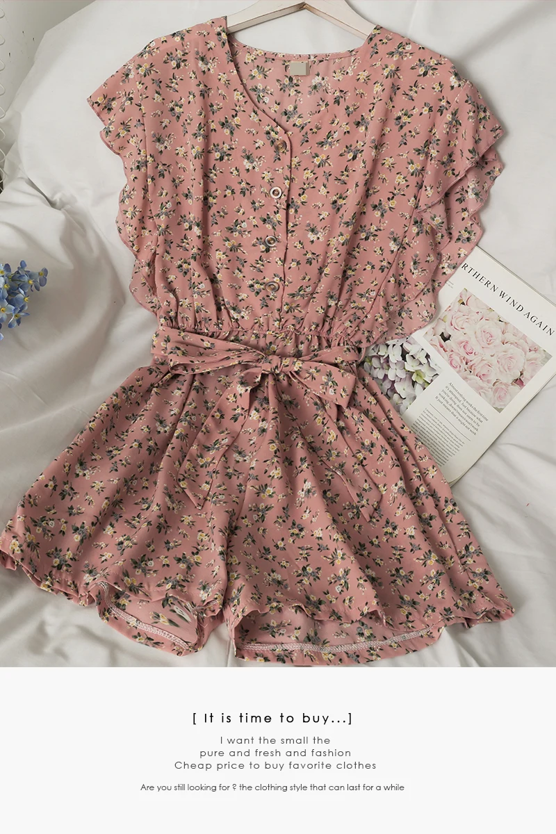 

Retro Ruffled Sleeveless V-neck Single-breasted Women's Summer Bow Tie High Waist Jumpsuit