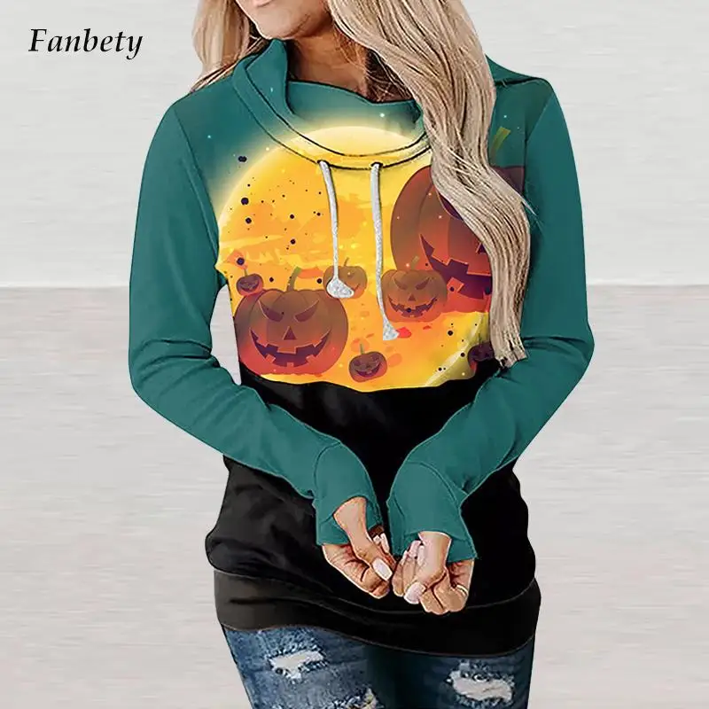 

2021 толстовки с принтом тыквы призрака на Хэллоуин, Осень-зима, повседневные топы с длинным рукавом, пуловер, винтажный Женский свитшот, улич...