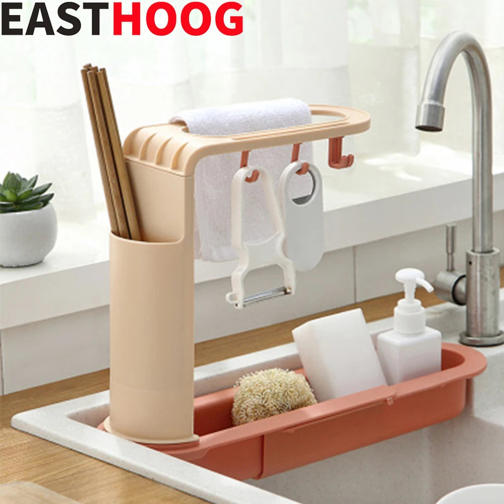 

Кухонная телескопическая полка для раковины, держатель для хранения мыльной губки, регулируемая полка для раковины, аксессуары для кухни, г...