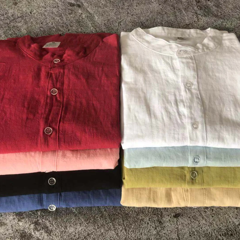 

Men's Summer Long Sleeve Casual Linen Shirt Cotton Blouse