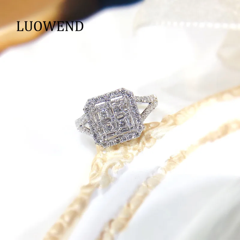 LUOWEND из белого золота 18 карат Для женщин обручальное кольцо 0 60 кольца гало