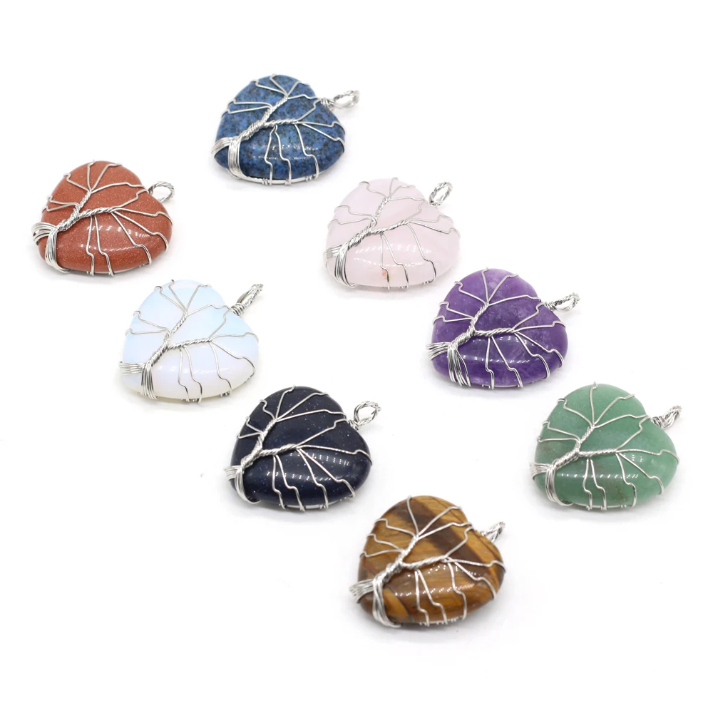 

Fine Heart Natural Stone Pendants Tree of Life Lapis lazuli Tiger Eye for Jewelry Making Women Necklace Earring Accessories