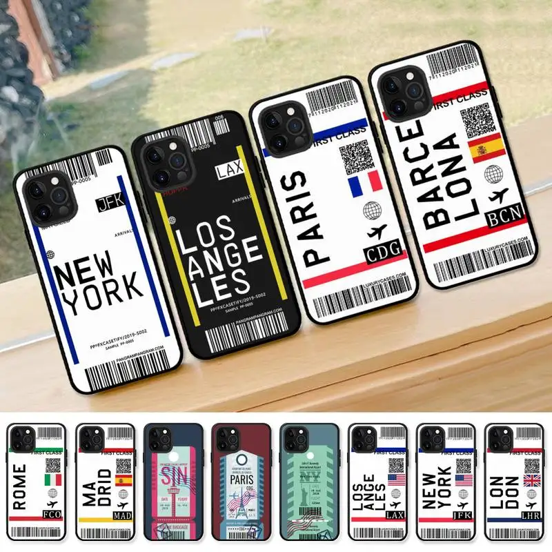 

World city Paris Bangkok travel ticket label Phone Case for iPhone 13 12 mini 11 pro Xs max Xr X 8 7 6 6s Plus 5s cover