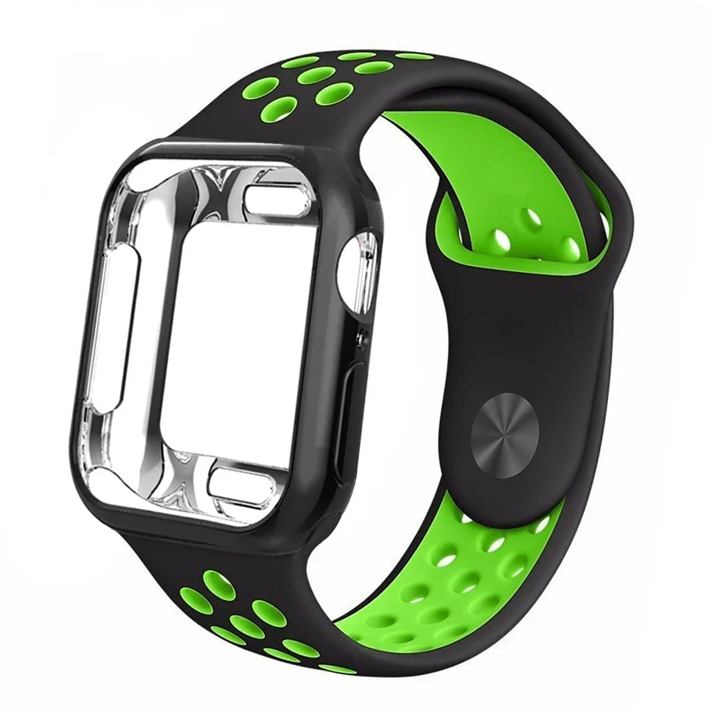 Чехол+ ремешок для apple Watch 5 ремешок 42 мм 38 мм 40 мм 44 мм спортивный силиконовый браслет для apple iwatch series 5 4 3 2 1 Аксессуары
