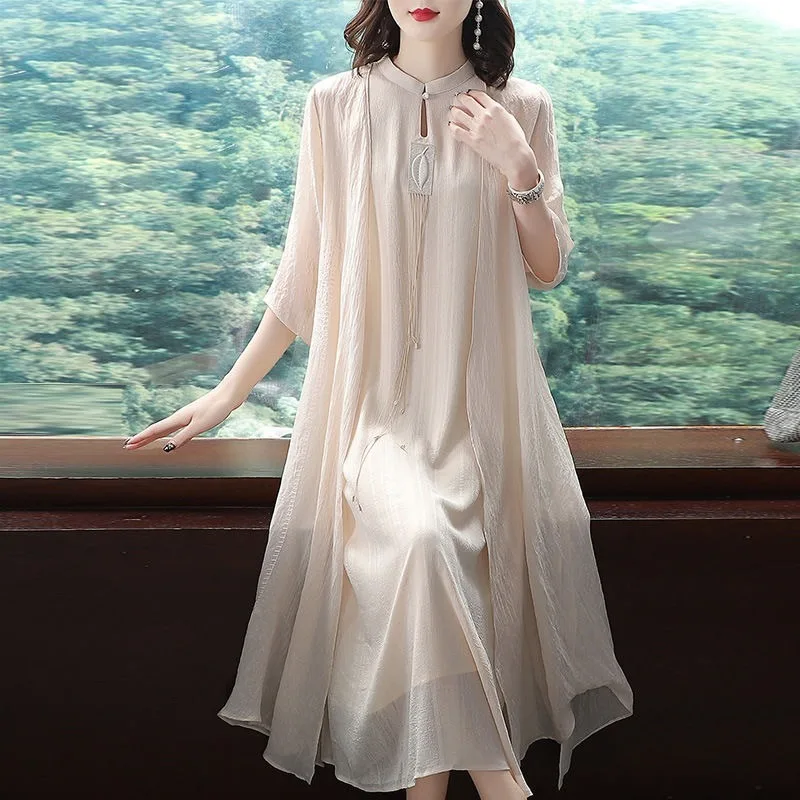 Новое летнее женское платье из 2 предметов улучшенное китайское тонкое Hanfu с