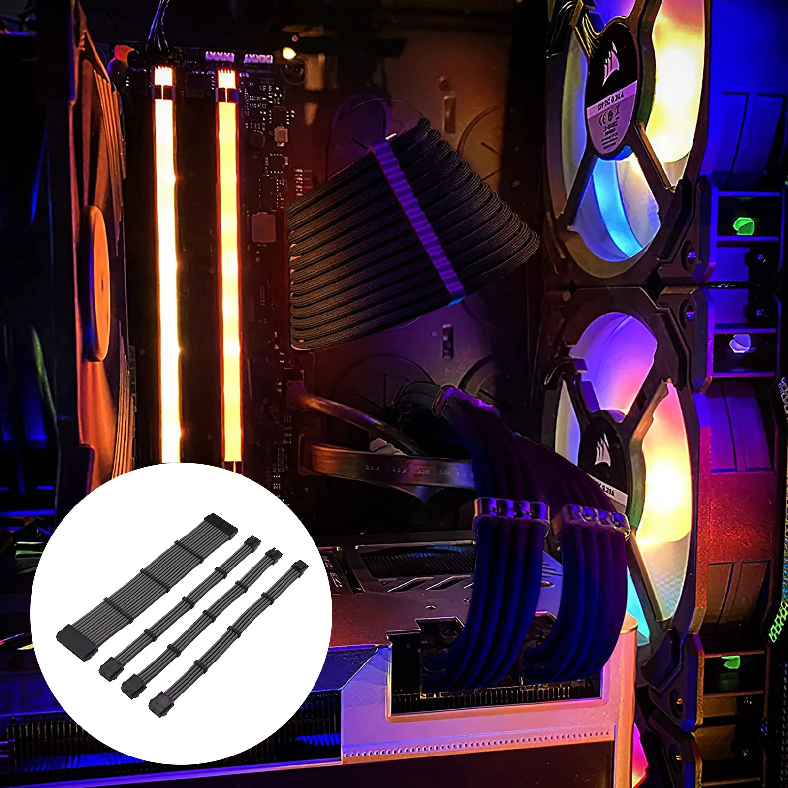 Удлинительный кабель ATX 1x24 P 1x(62)8P 1x(44)8 1x6 Комплект кабелей 30 см сетевой нейлоновый