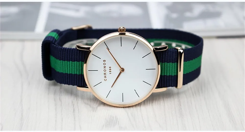 

CHRONOS Popular Men Women Ultra Thin Simple Nylon Striped Watch Student Couple Fashion Minimalist Wristwatches Relogio Masculino