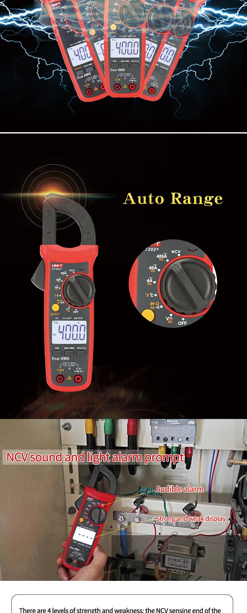 UNI-T UT201+/UT202+/UT203+/UT204+/UT202+ 400-600A цифровой клещи; Автоматический диапазон true RMS Высокоточный мультиметр