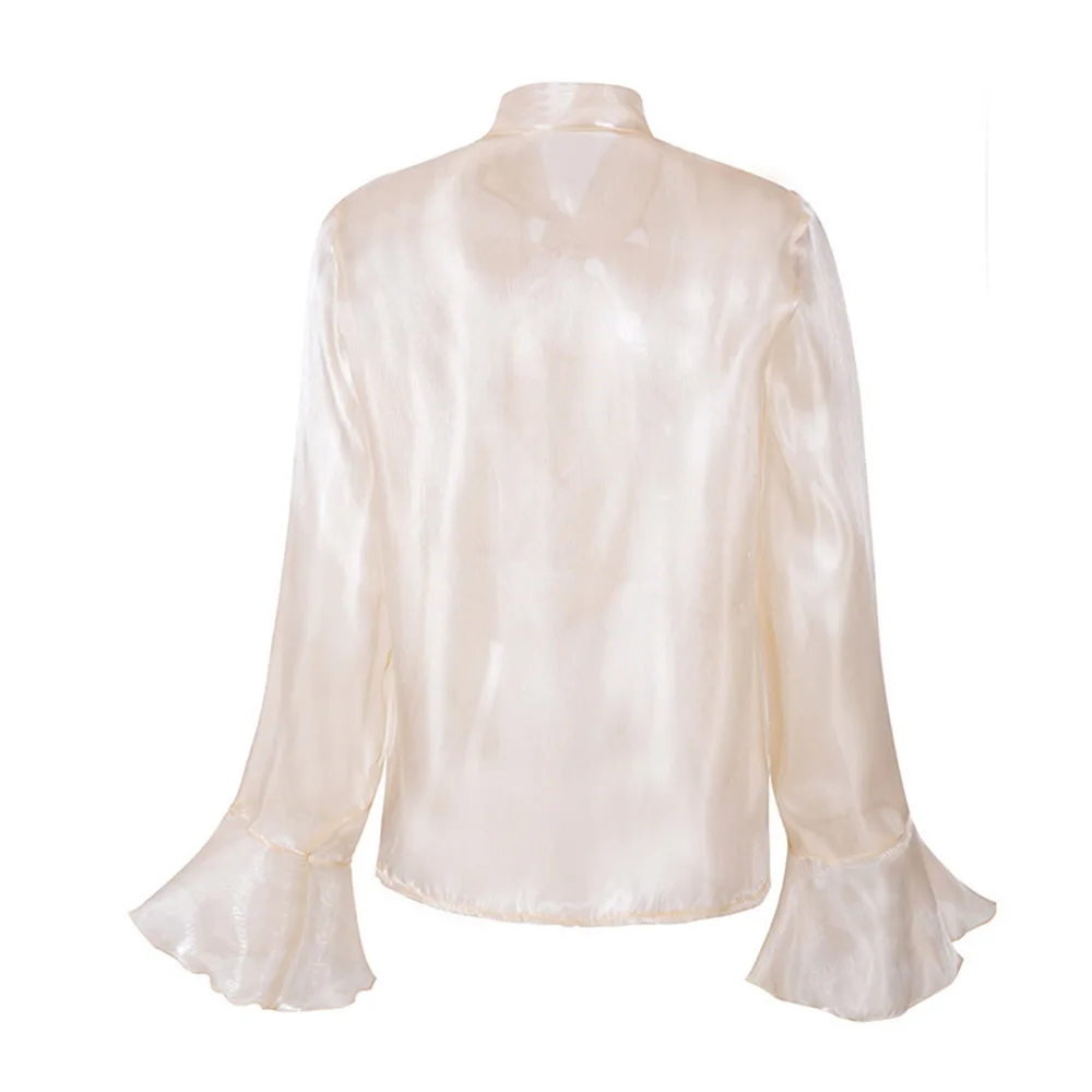 Женская блузка в стиле ретро водолазка топы с длинными расклешенными рукавами