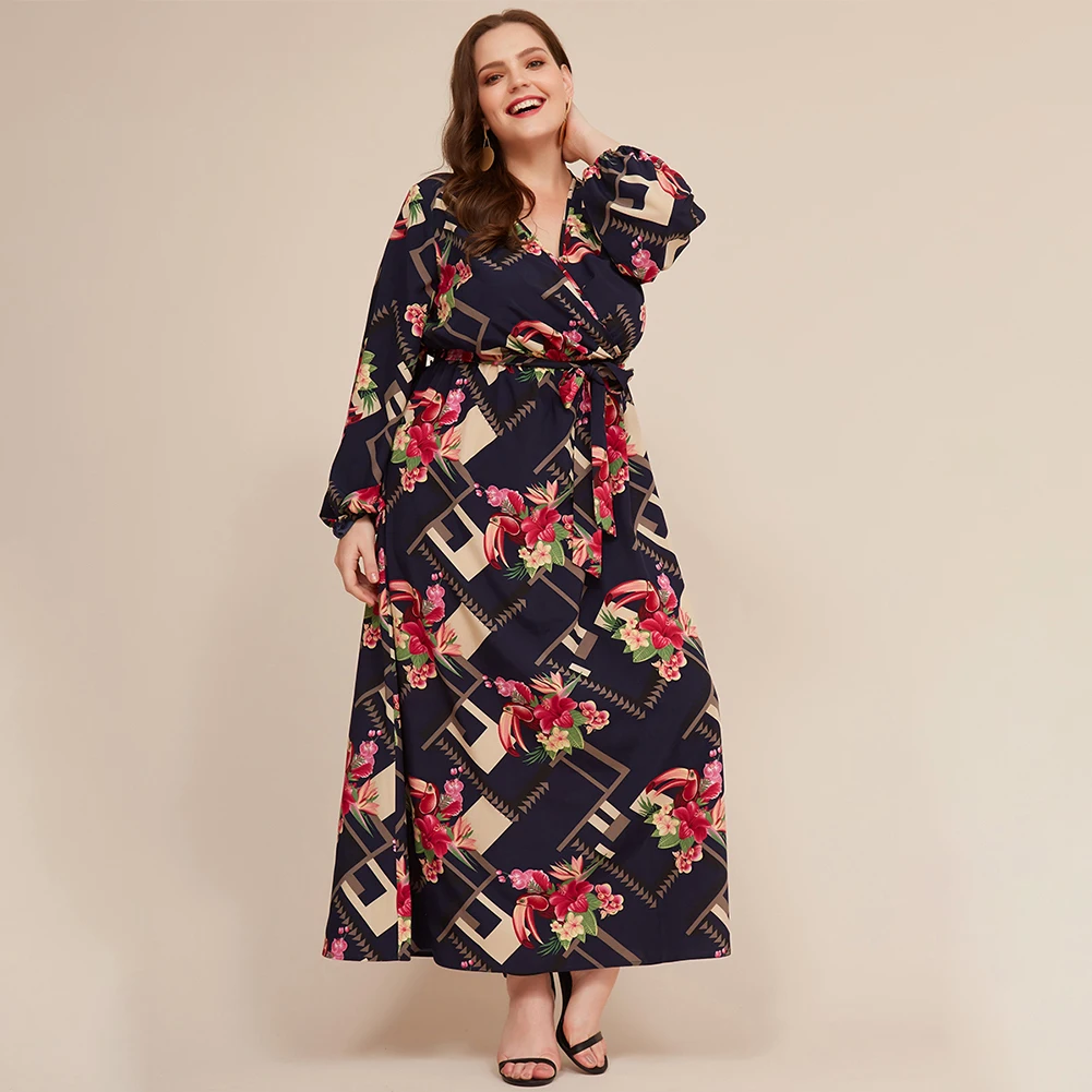 Осень зима 2019 повседневное женское свободное элегантное платье макси большого