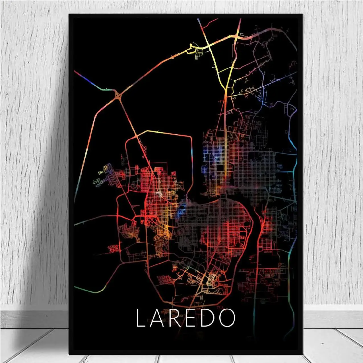 Техасская Акварельная Карта города Laredo холст настенный художественный принт