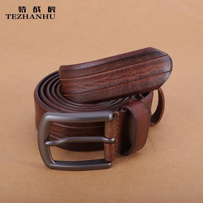Men Male Genuine Real Leather Vintage Luxury Belt Cowhide Pin Buckle Business Waist Band Belts Brand Design High Quality