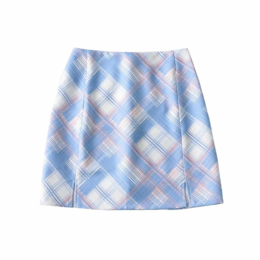 

Skirts Womens 20212021 Summer Women's Patchwork A- line Skirt Gradient Color Plaid Split Skirt Student Fashion Women's Clothing