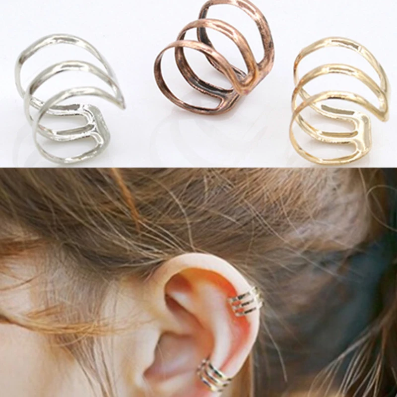 Модные панк рок Клипсы каффы накладные серьги без пирсинга клип на серебряные