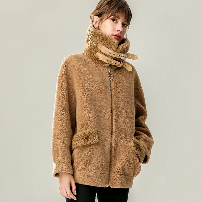 2020 Real Wool Fur Coat Female Thick Warm Winter Women Camel Sheep Shearing Jacket Outerwear manteau femme YQ398 | Женская одежда