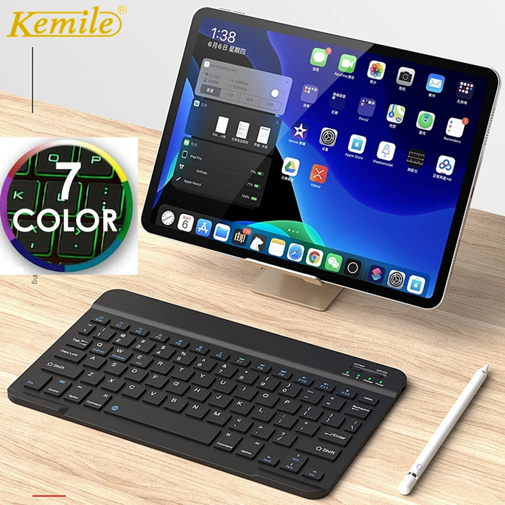 Ультратонкая беспроводная клавиатура с 7 цветной светодиодной подсветкой