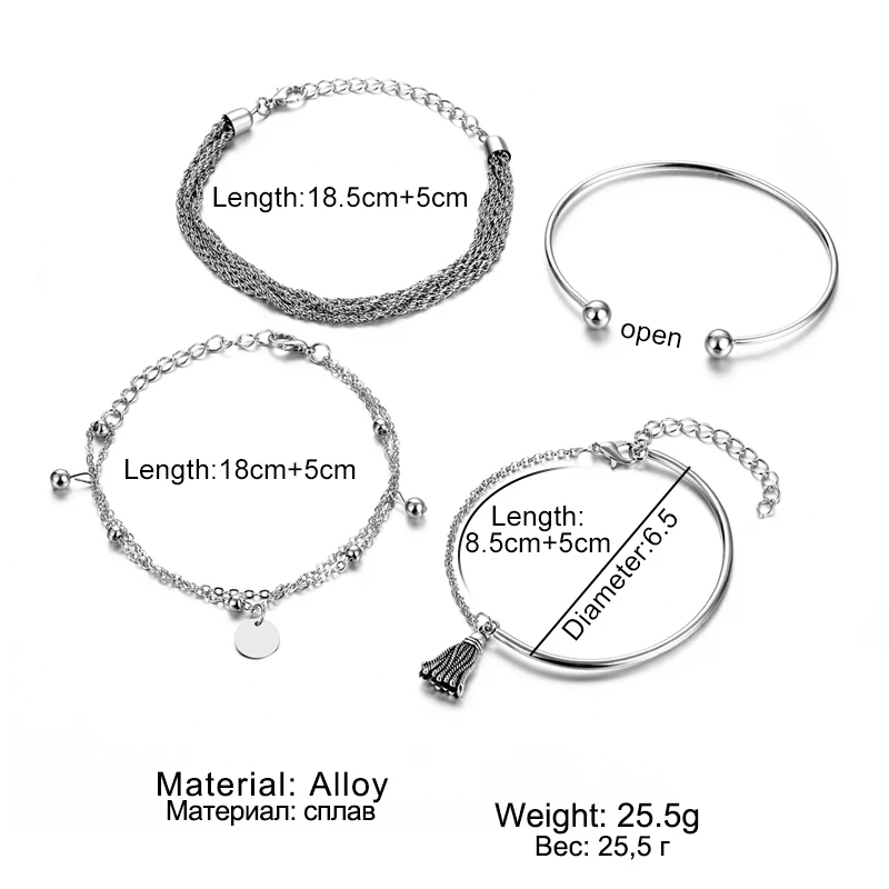 

NEW Set Bohemian Silver Color Tassel Round Bracelet Set for Women Multilayer Pendant Bracelet 2021 Fashion Jewelry