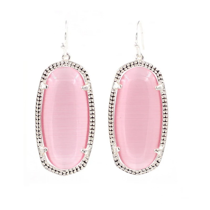 Silver Pink Новое поступление, маленькие овальные серьги с камнями, Полностью украшенные камнями, висячие серьги для женщин, модные ювелирные изделия - Окраска металла: Silver Pink