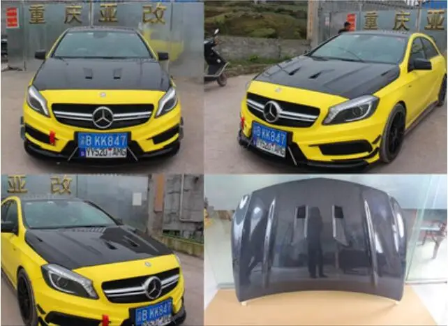 W176 A-Class углеродное волокно передний бампер автомобиля капоты двигателя крышка