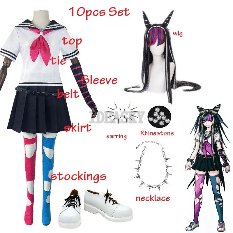 

Danganronpa Dangan Ronpa Mioda Ibuki Cosplay Wigs Costume Japanese Anime School Uniform Sailor Dress Women Halloween Costume