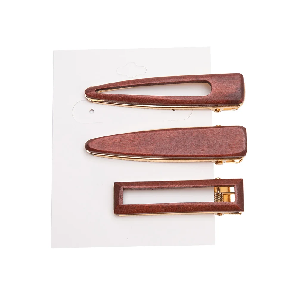 brown 3pcs 2/3 шт, трендовые яркие Твердые Полые геометрические заколки для волос для женщин, деревянные заколки для волос, ручная работа, заколка для волос, для девушек - Цвет: brown 3pcs